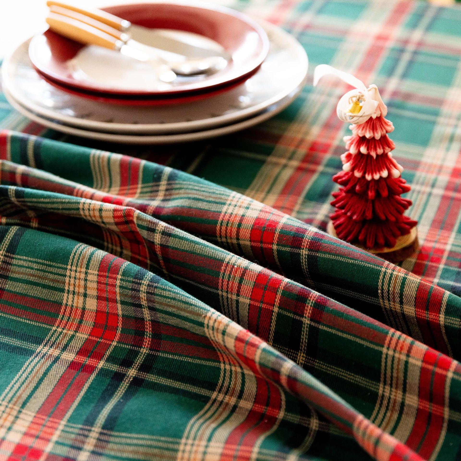 Tablecloth, coffee table, cotton and linen decorative table, ins style best-selling rectangular retro dining table, festive red Christmas checkered pic 1