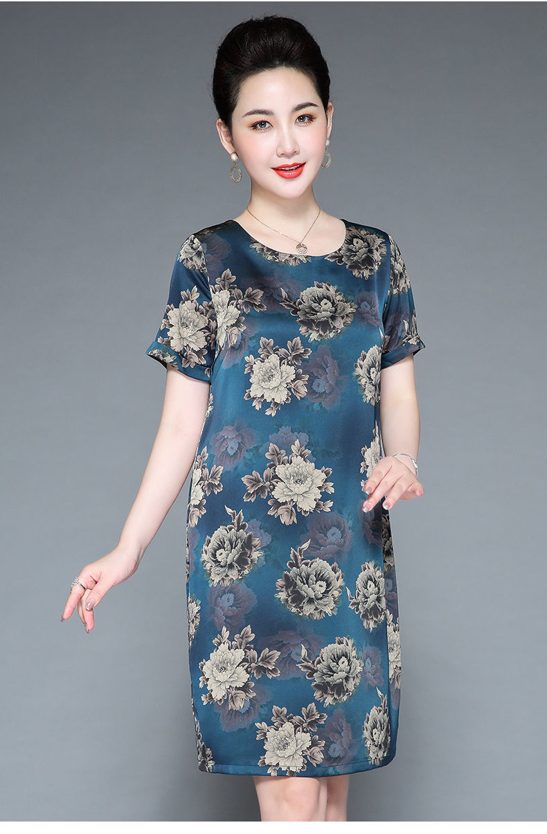 真丝连衣裙女新款绸缎时尚中老年妈妈夏装高端桑蚕丝裙子详情14