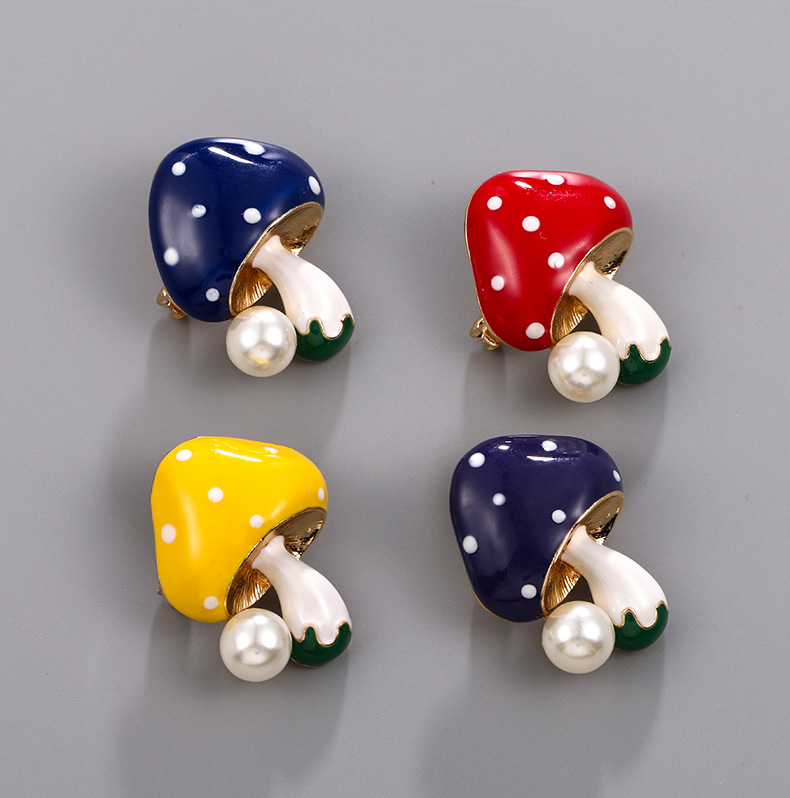 胸针卡通滴油蘑菇胸针时尚可爱小领针简约珍珠别针配饰品厂家直销详情7