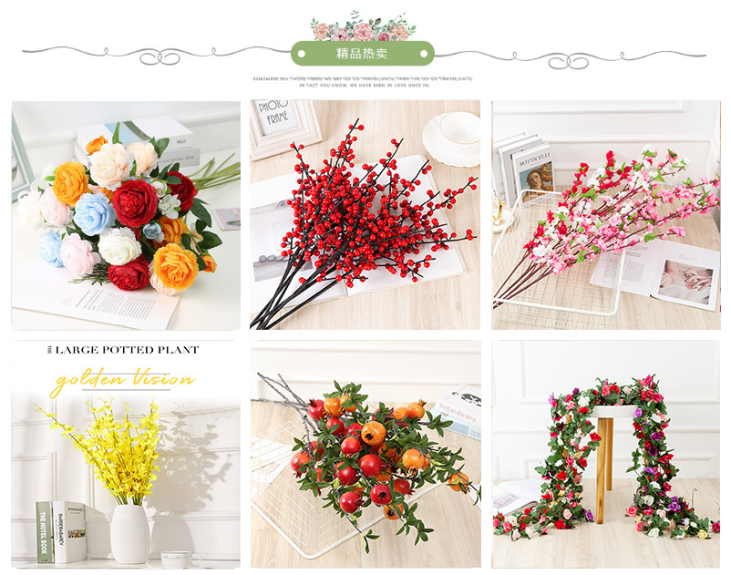 仿真花六头石榴果枝家居软装泡沫果假花落地长杆花枝装饰插花摆件详情20