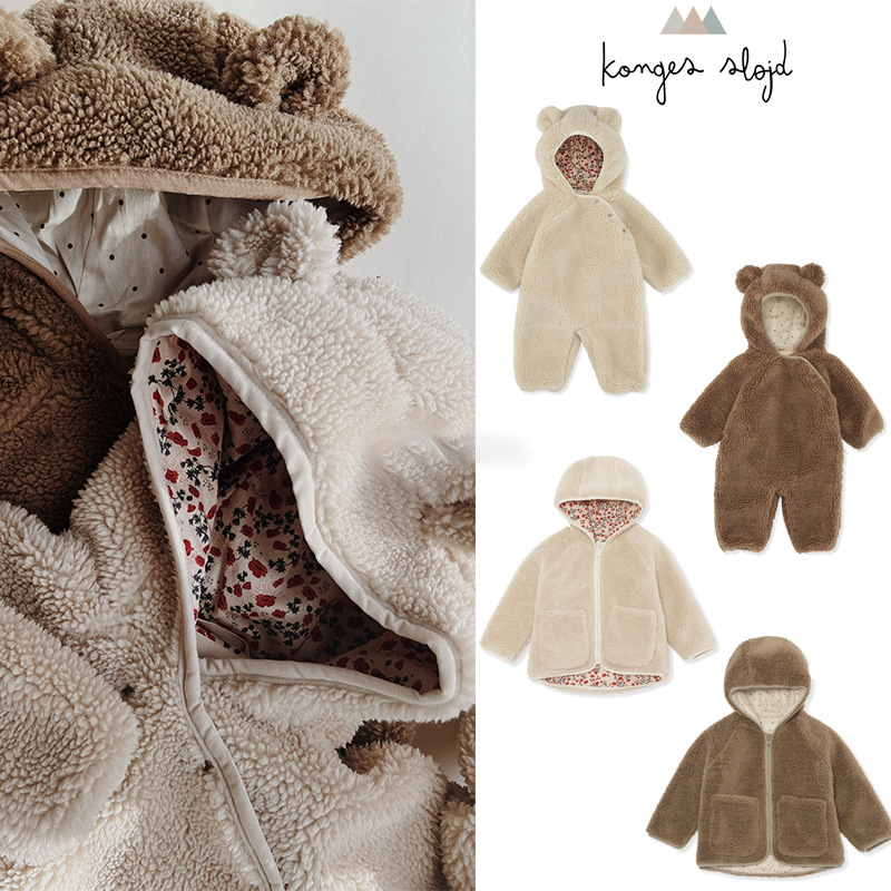 MiniCowMother cute floral imitation lambskin one-piece coat for boys, girls and children, solid-colored cotton coat for children pic 2