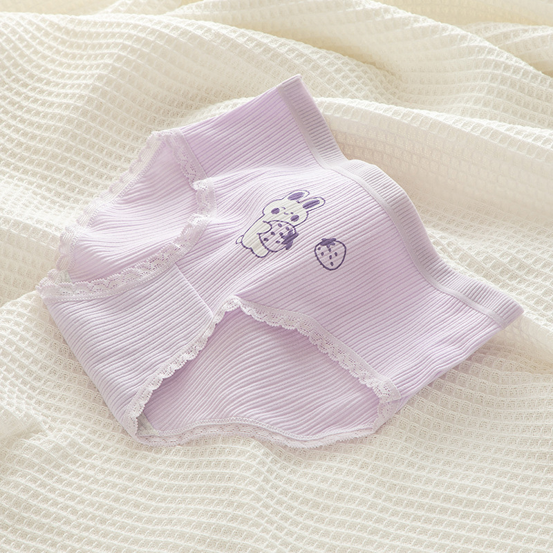 Tingweiya Japanese-style cute purple girl cartoon rabbit threaded cotton strawberry girl student mid-waist underwear for girls pic 39