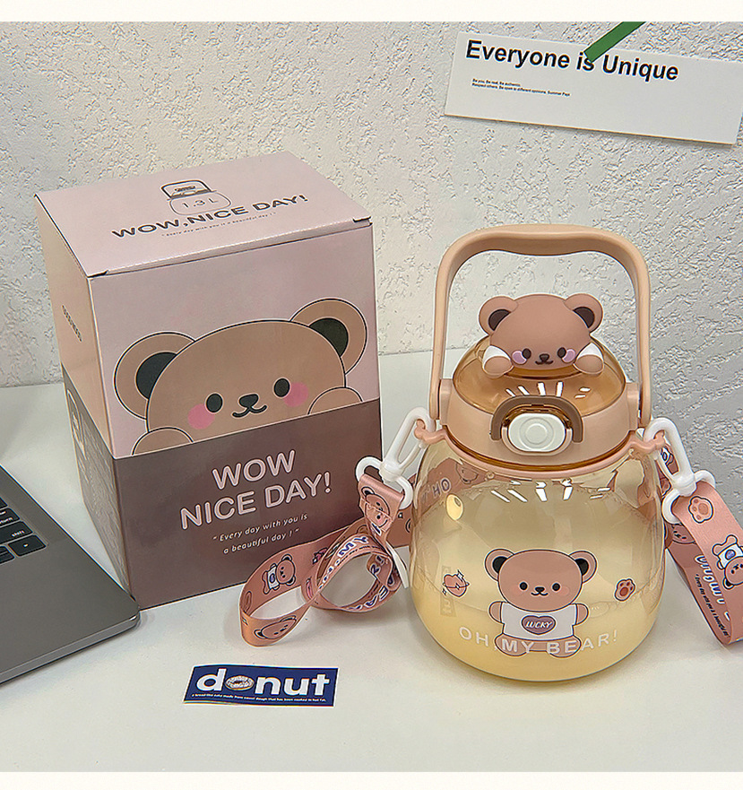Cartoon cuddly animal-belted plastic cup, high appearance level, Ins-style Internet celebrity straw cup, portable and can be carried diagonally pic 13