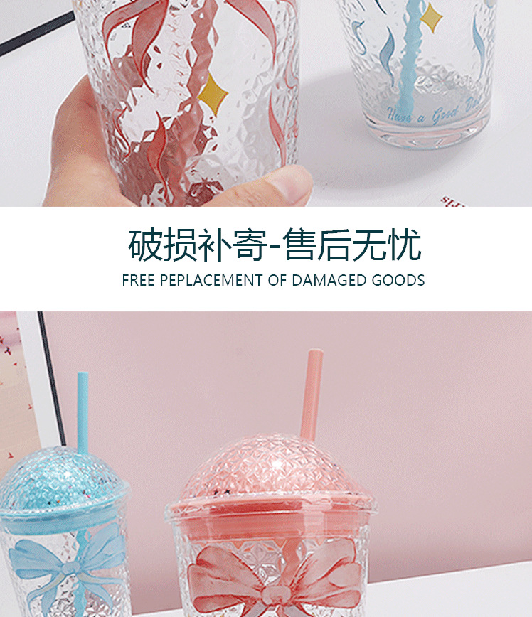 8615玻璃吸管杯女生水杯ins风玻璃杯高颜值办公室奶茶杯子创意碎冰杯详情2