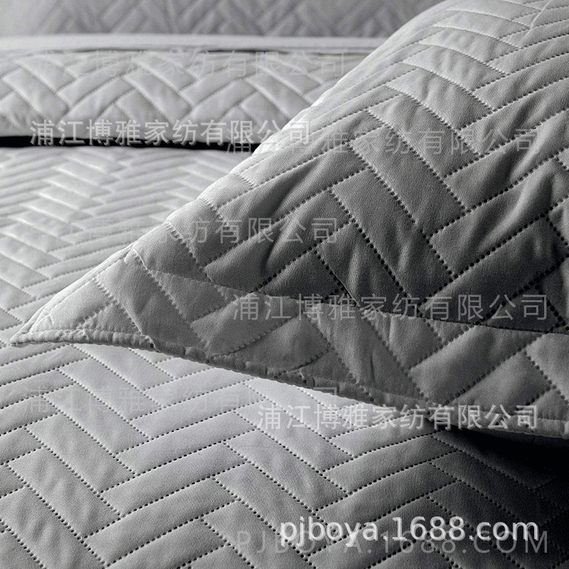 Boya Wholesale Fleece 3D ultrasonic Spring and Summer plain pillowcase, embossed cotton fabric embroidered washed quilt, pillowcase quilting pic 9