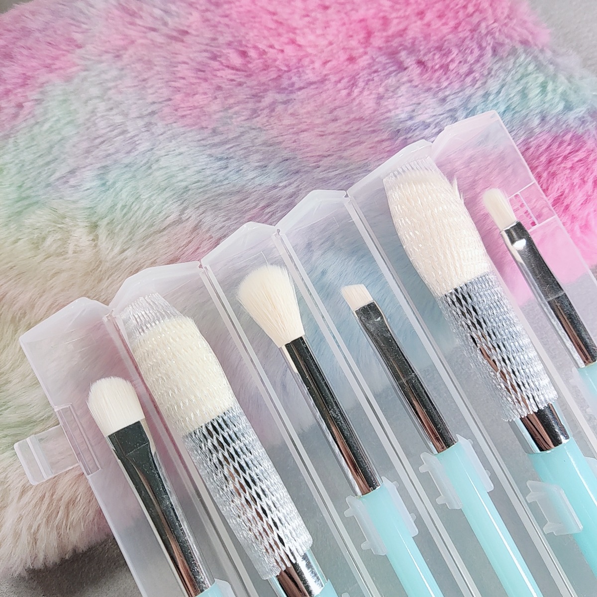 新品现货款水晶杆套刷PVC盒装6合一便携式收纳桶仿羊毛化妆刷批发详情14