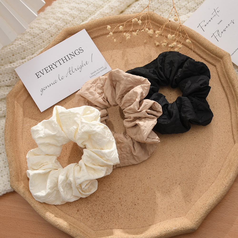 French-style large embossed design, high-end feel, solid color fat intestine rings, simple and elegant style, hair bands, hair ties, ponytail, factory batch pic 2