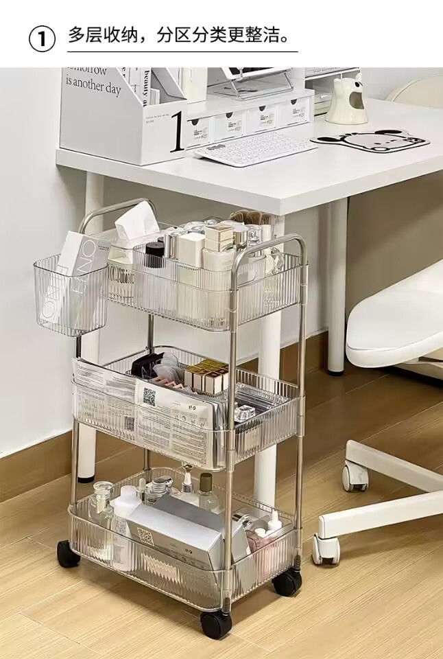 置物架亚克力零食小推车化妆品落地宿舍书架床头桌面卫生间收纳架详情12