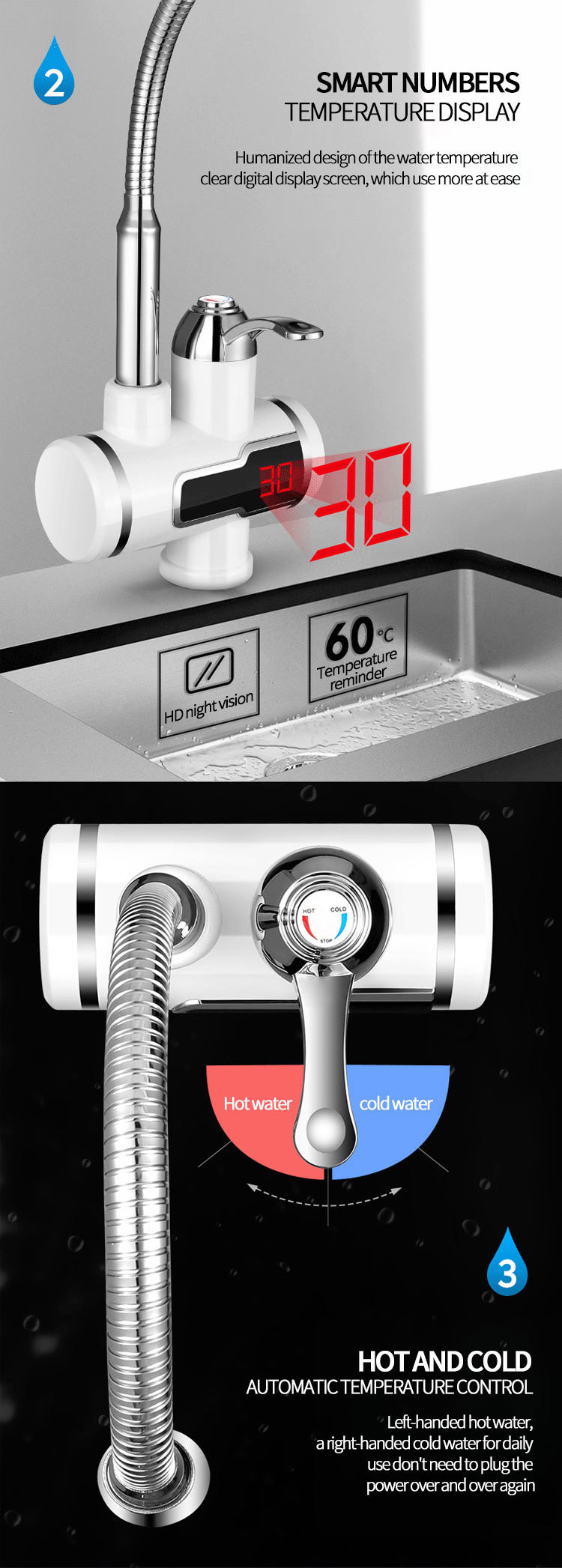 Factory direct sales of smart electric water faucet, instant heating type, rapid heating, digital display electric water heater faucet pic 36