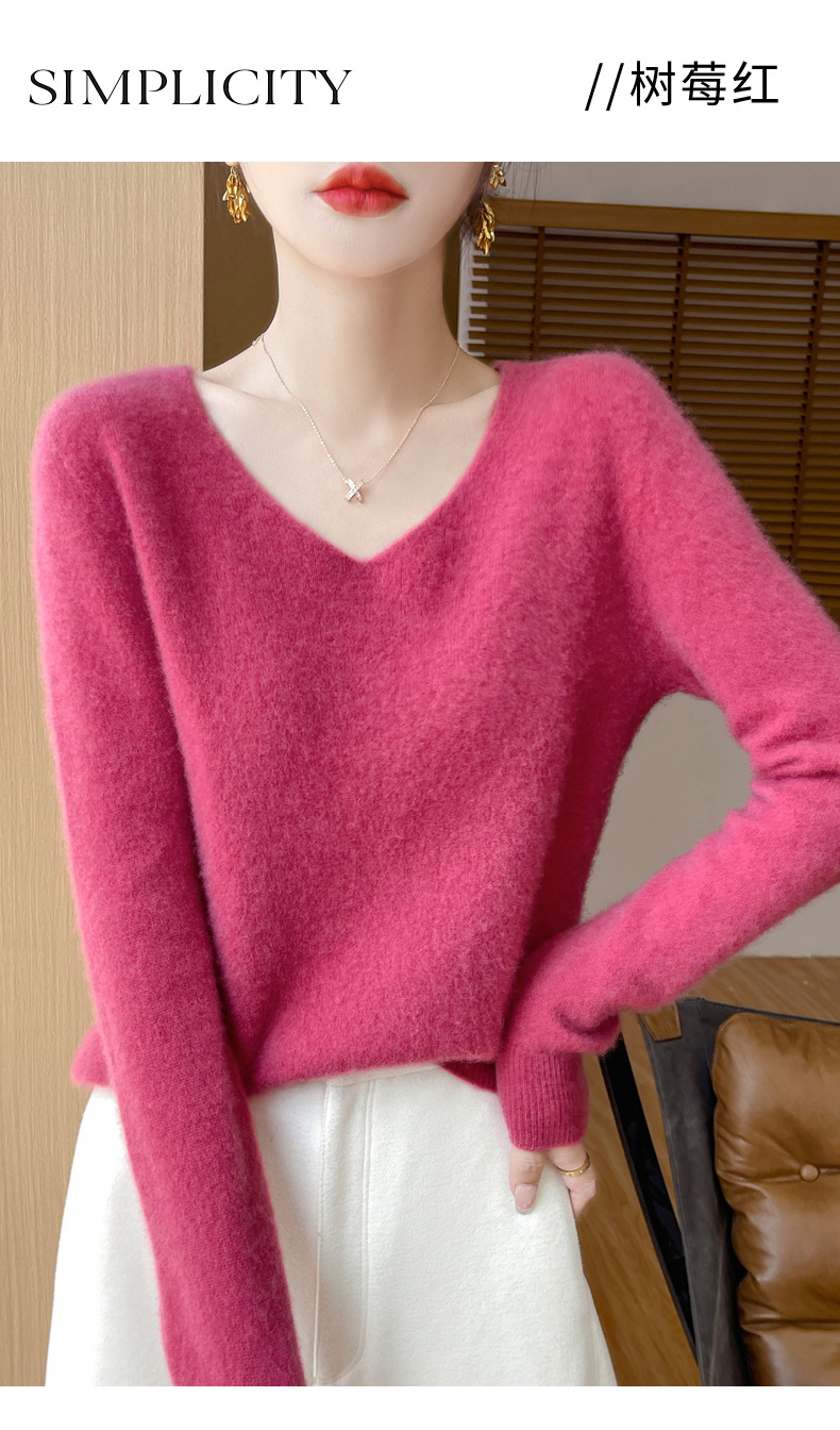 濮院羊毛衫女100纯羊毛一线成衣V领软糯针织上衣外穿显瘦打底衫详情38