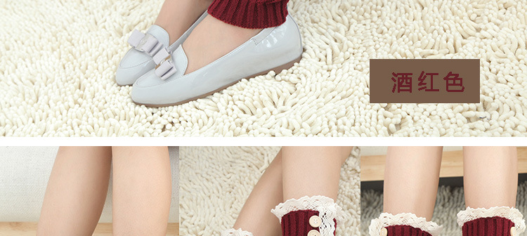 Korean knitted warm leg guards for autumn and winter, sweet solid color lace cutout leg covers, loose button ankle boot covers pic 39