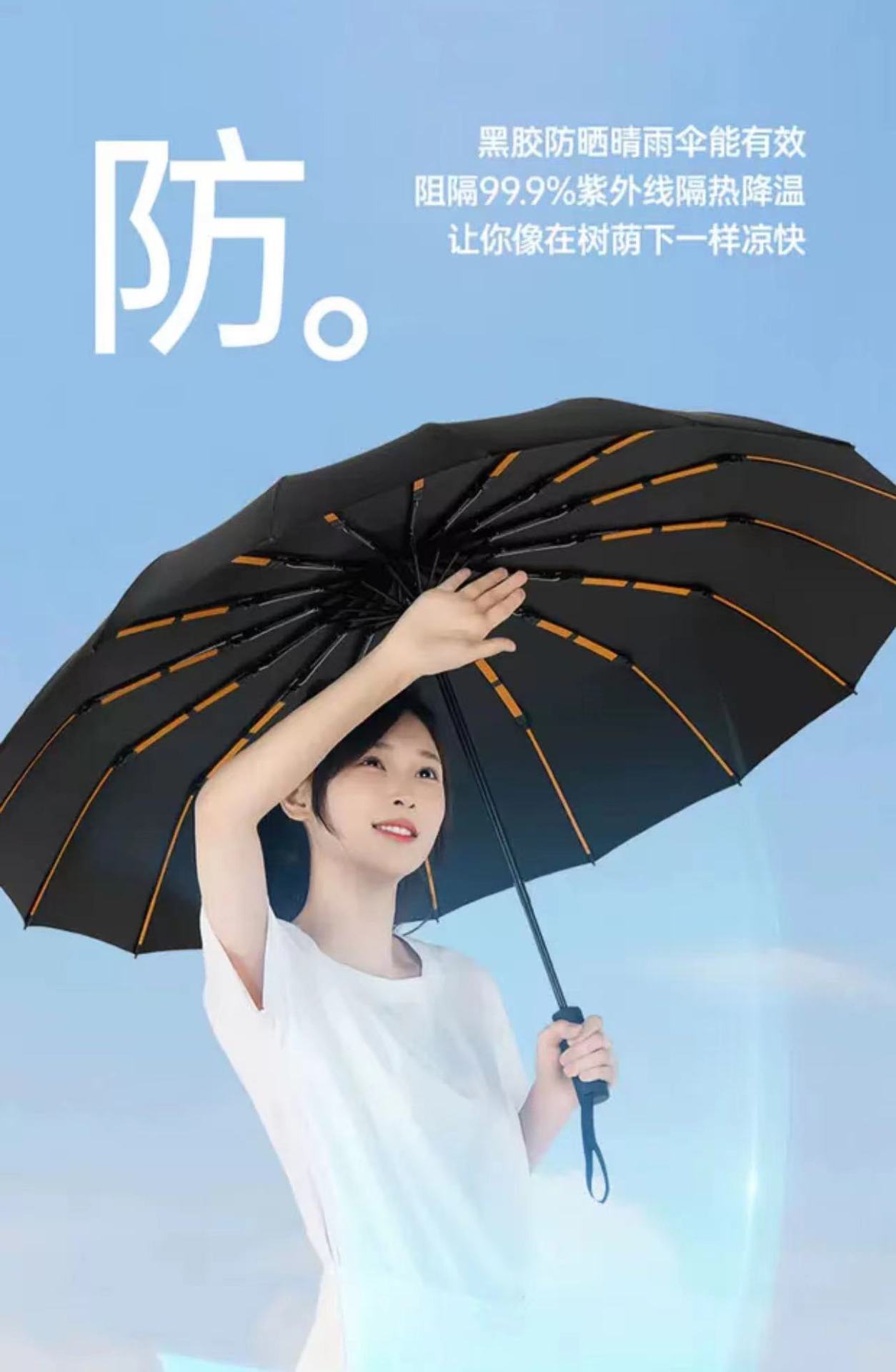 256骨全自动雨伞大号遮阳伞男黑胶加大加固抗风暴晴雨两用广告伞详情12