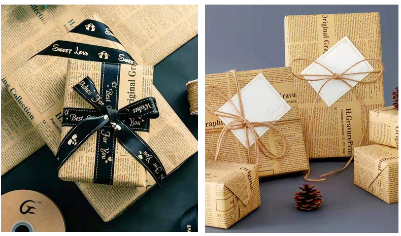 英文报纸花束礼品包装纸英文牛皮纸向日葵包花纸鲜花包装材料批发详情24