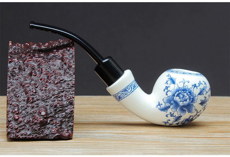 木香陶瓷烟斗烟丝烟具9MM过滤弯式亚克力烟嘴青花瓷烟斗厂家批发详情17