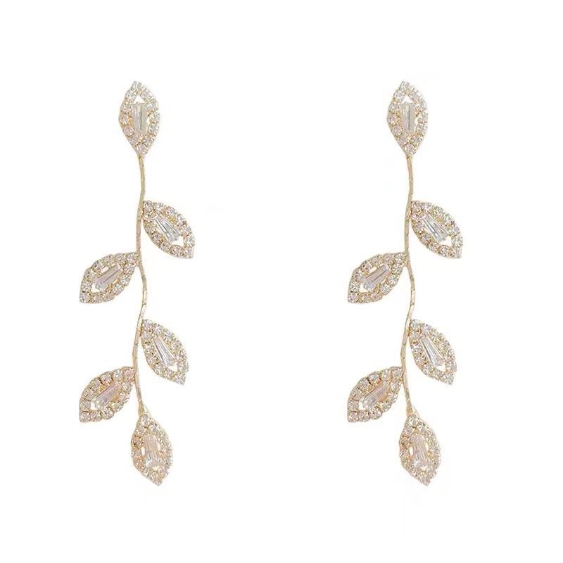 Zircon leaf earrings, long and elegant, versatile earrings S925, exquisite earrings design sense, beautiful stud earrings for women B460 pic 25