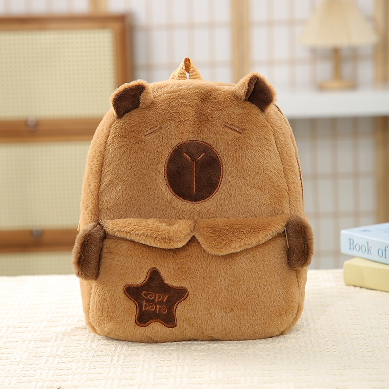 超萌卡通水豚双肩包可爱女甜美百搭包包毛绒高级感玩偶毛绒双肩包详情2