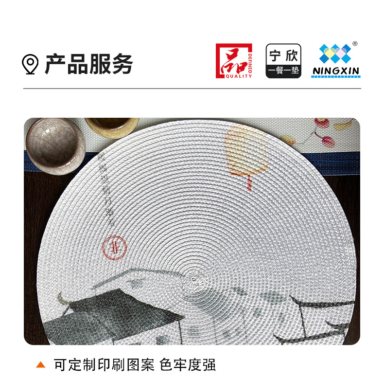 Ningxin Cross-border PP round hand-woven placemats, heat insulation pads, table MATS, hotel Western placemats, anti-slip pads, home decoration pic 9
