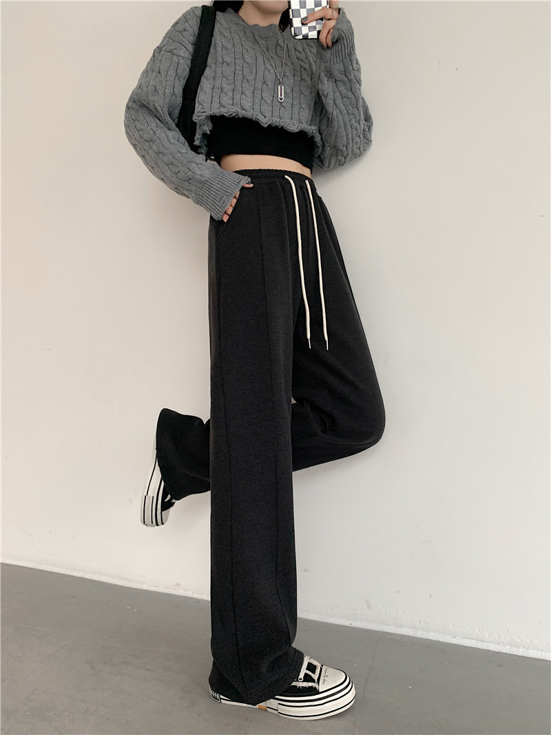 Black wide-leg pants for women in spring and autumn, high-waisted, sagging straight-leg casual pants for slimming, versatile, floor-length, fleece snowflake glutinous rice pants pic 16