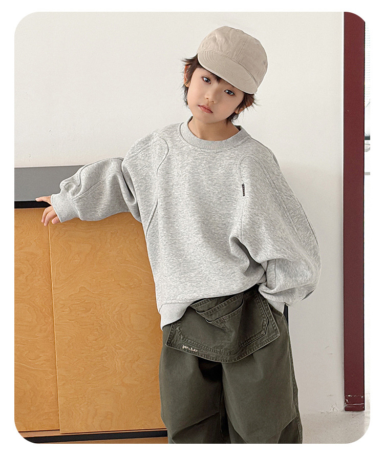 儿童男女童纯色套头圆领宽松时尚绣花百搭长袖卫衣上衣详情15