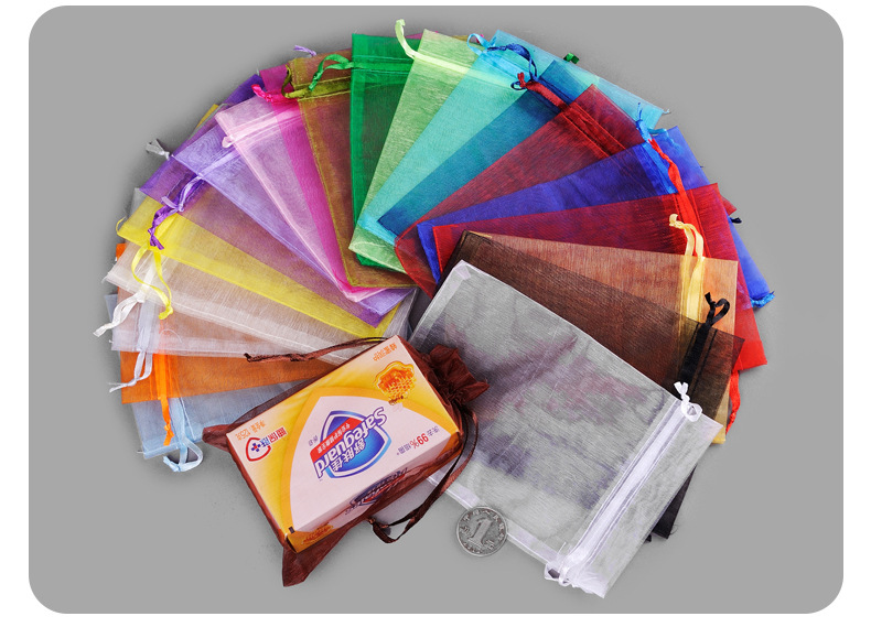 现货批发素色透明欧根纱袋束口礼品喜糖纱袋饰品首饰包装网纱袋详情14