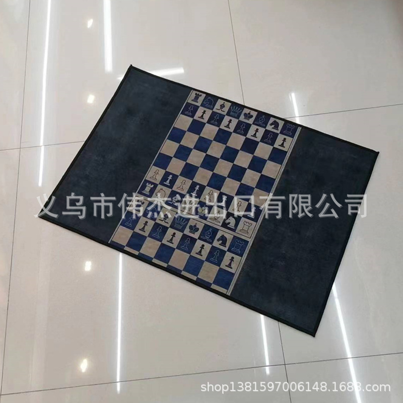 现代时尚简约轻奢黑色客厅玄关厨房棋盘格地毯地垫详情4