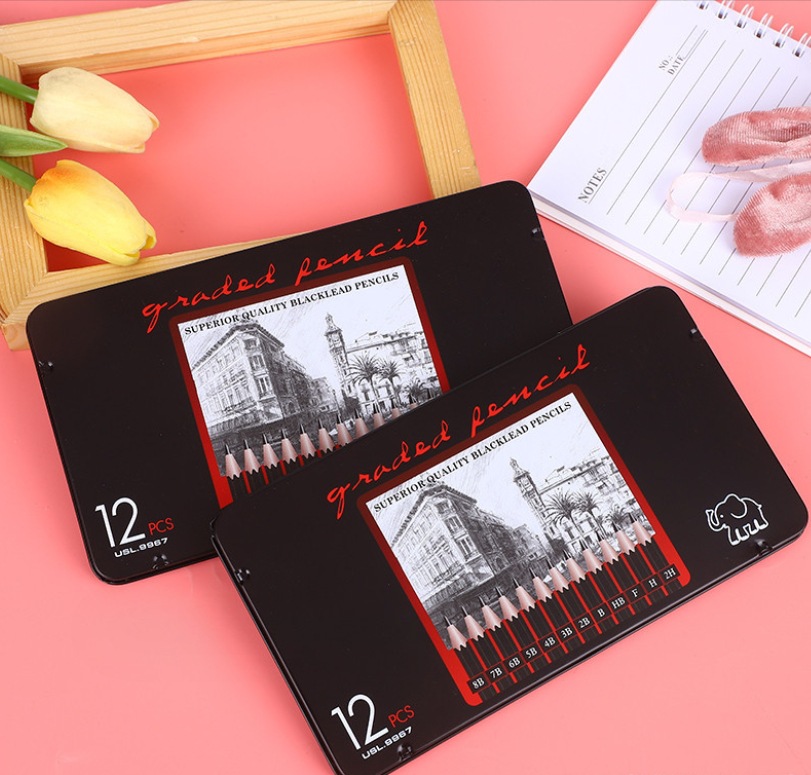 2H-8B Sketch Pencil set, art drawing pencil, tin box stationery, 12 tin boxes pic 5