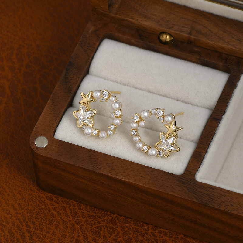 秋季新款微镶锆石气质耳钉女S925银针小众设计感星星耳饰简约耳坠详情8