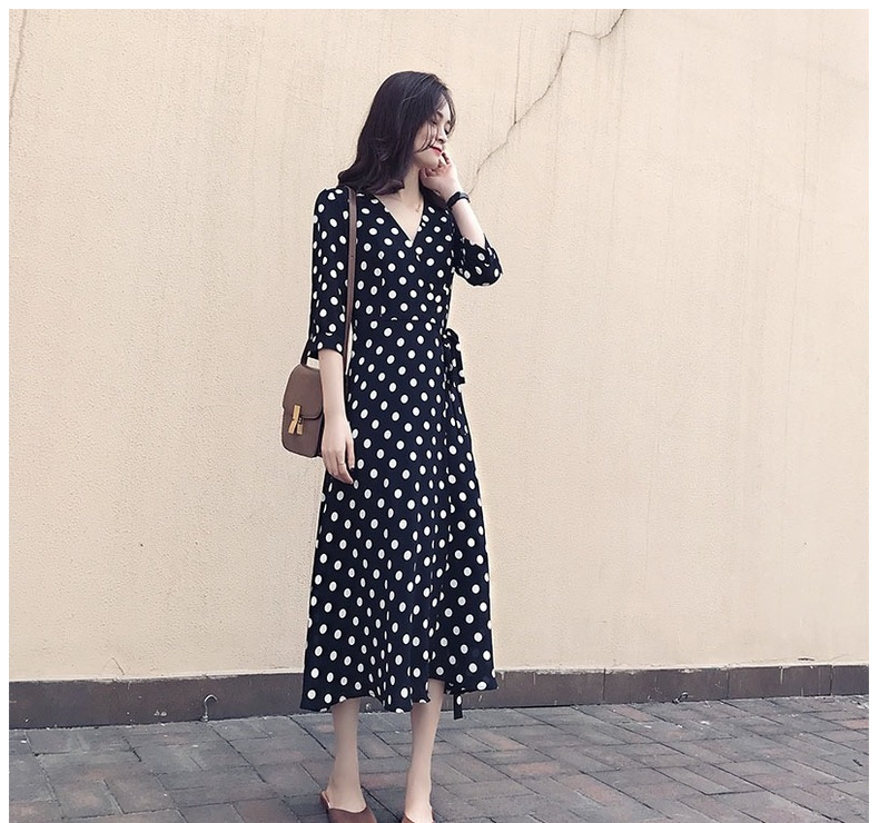 Factory direct sales of summer polka dot printed fabric, black and white polka dot four-sided elastic printed fabric dress fabric pic 21