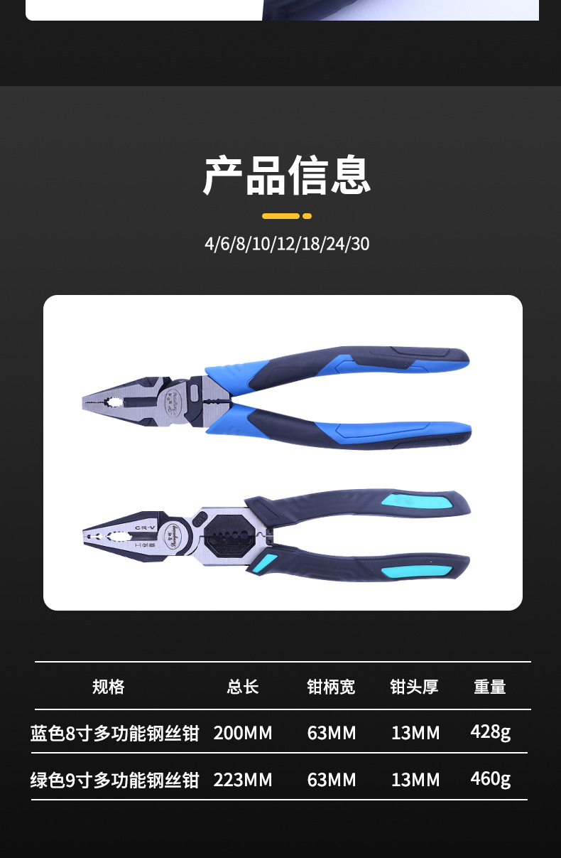 老虎钳多功能钢丝钳精选电工专用五金工具工业级省力钳子钳类工具详情8
