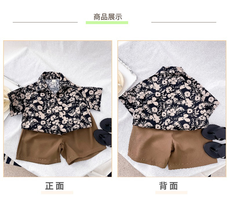 儿童夏装套装男童夏季新款童装女宝复古港风碎花短袖衬衫两件套潮详情17