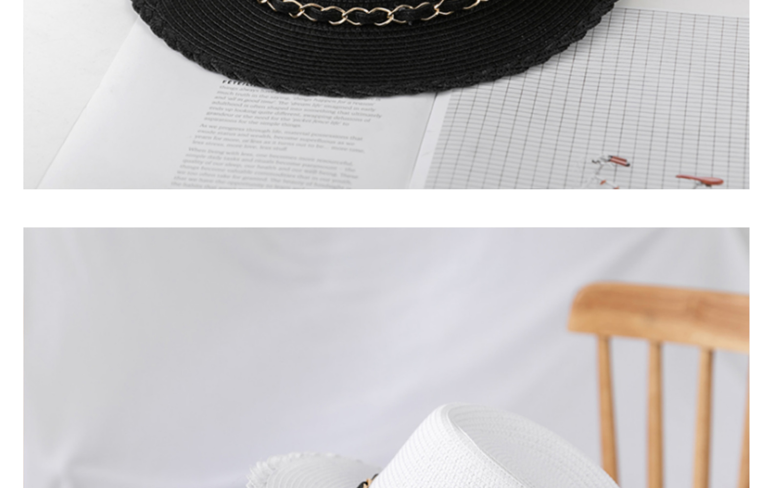 依慕栩韩版花边金属配件草帽草编帽子男女士户外旅游遮阳帽太阳帽详情15