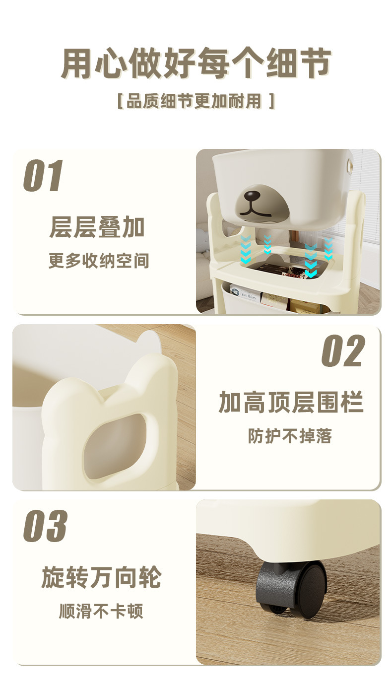 可移动书架多层儿童收纳架阅读家用置物架小推车带轮落地简易书柜01012JX2363详情10