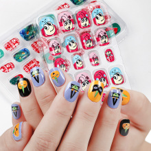 Finished nail sheets for children, 24 pieces of nail patches, cartoon Christmas fake nails, detachable nail stickers with adhesive backing pic 6
