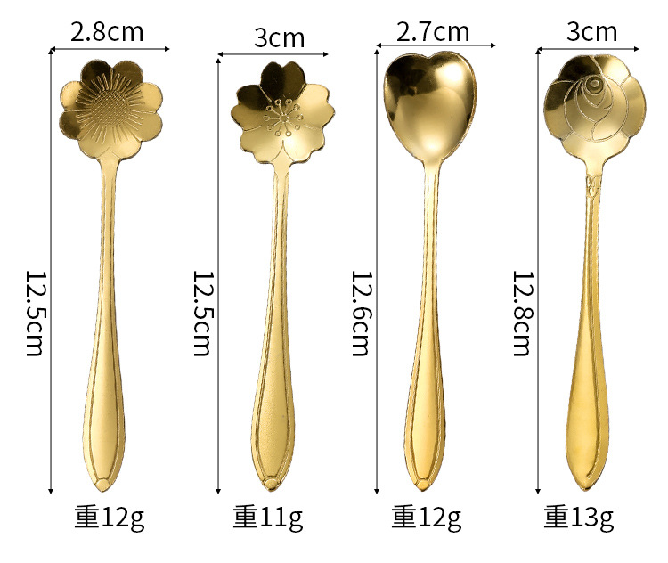 Wholesale stainless steel spoons, coffee spoons, tableware, dessert spoons, household seasoning spoons, golden cherry blossom spoons, mixing spoons, gifts pic 5
