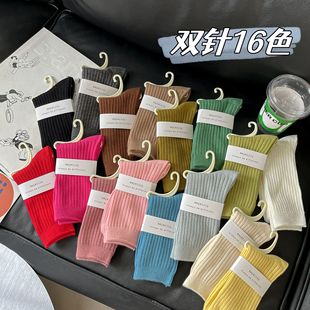 冬季大红袜新年袜本命年大红色竖条纹麻花纹纯色棉袜女袜中筒袜子详情12