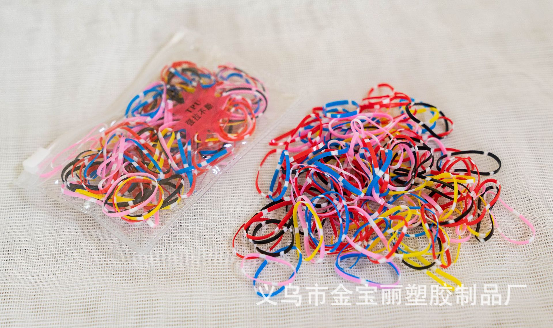 Jinbaoli factory direct sales transparent rubber band rubber band hair tie wide flat color disposable rubber band hair tie strong pull not to break black pic 17