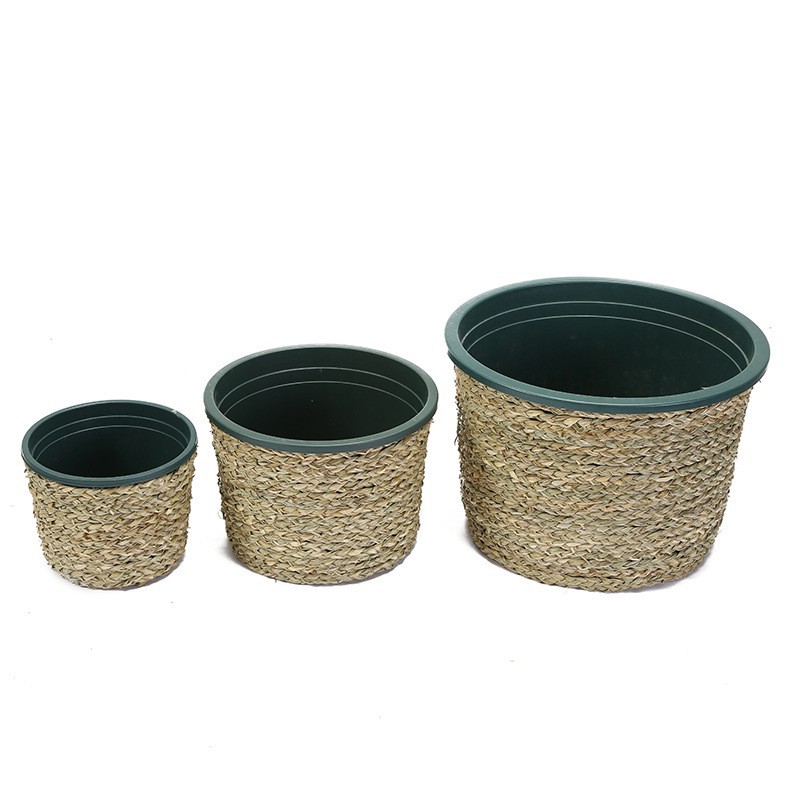 Plastic flower pot set, creative and personalized indoor storage woven basket, potted green plant flower basket, floor-standing indoor flower pot pic 5
