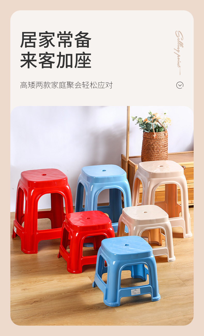 Factory wholesale plastic stools, thickened anti-drop chairs, simple style outdoor conference square stools, stackable pic 3