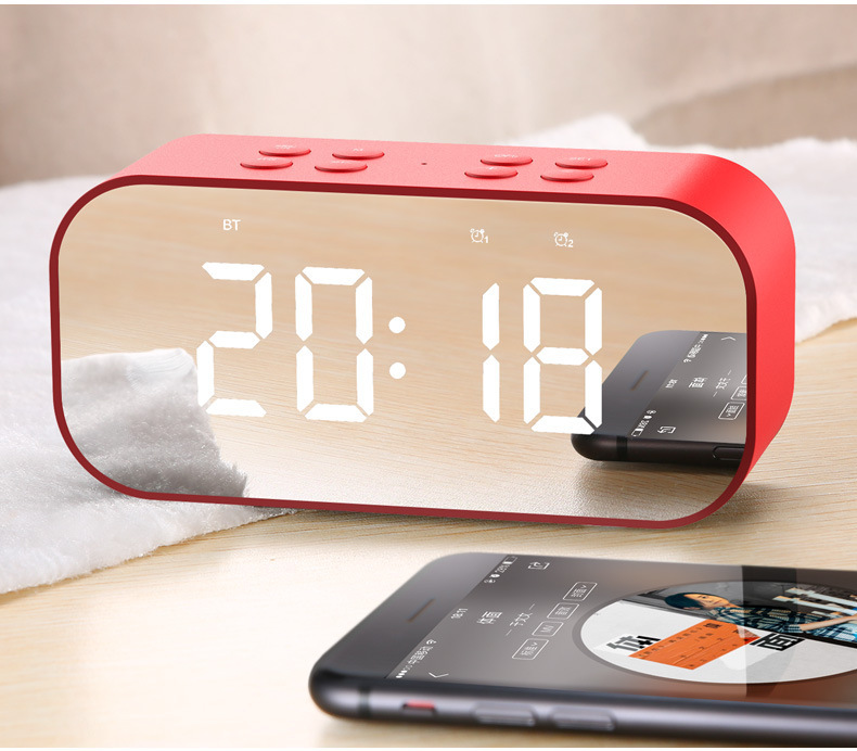 Bluetooth speaker, mini creative clock, portable card insert, heavy subwoofer, bedside mirror alarm clock, small speaker BT501 pic 11
