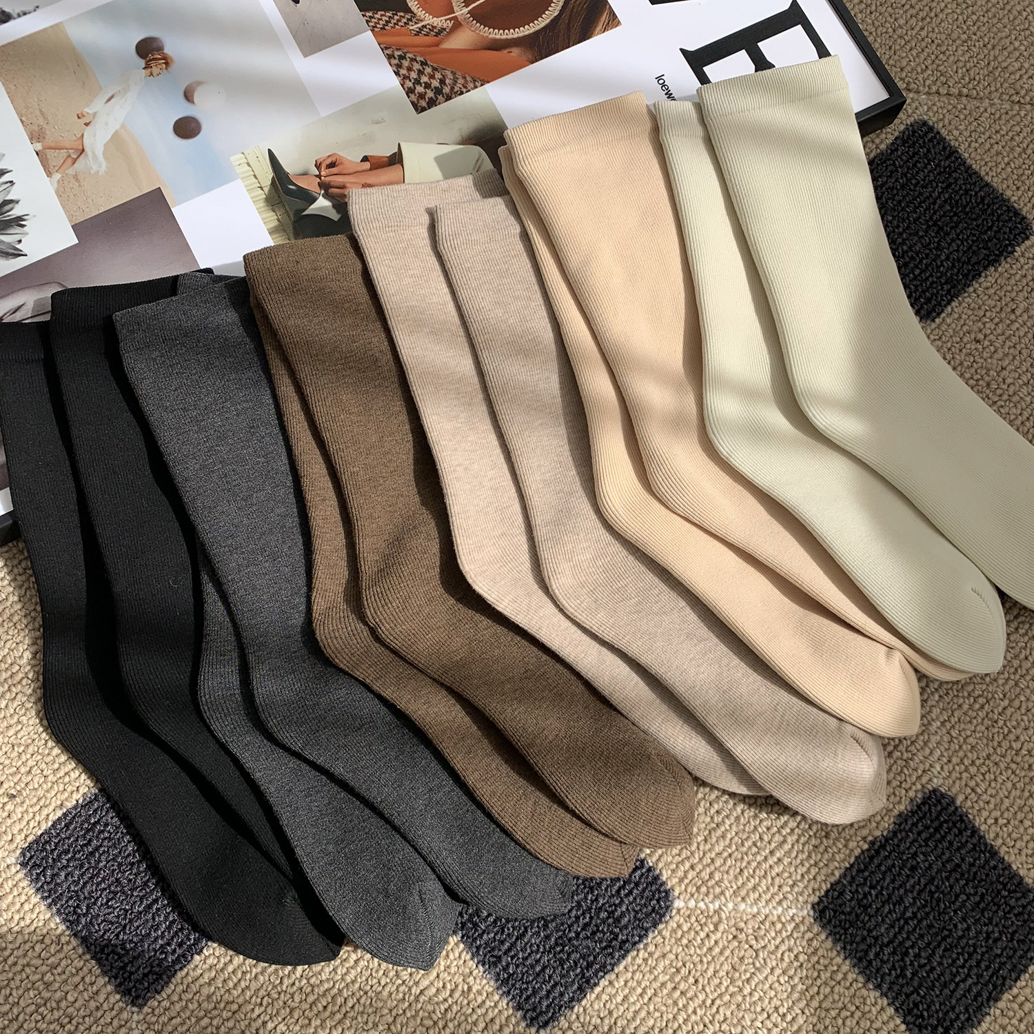 Unisex couple style fleece and thickened warm snow socks, mid-length home cotton socks, postpartum socks, floor socks pic 24