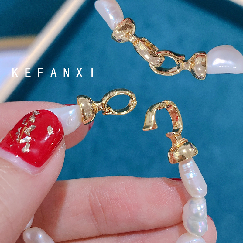 DIY accessories: copper-plated real gold freshwater pearl necklace, bracelet, button, universal and versatile, basic sweater chain buckle, snap button pic 2