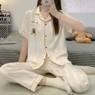 新款睡衣女春秋夏季长袖冰丝夏天女士丝绸外贸批发薄款家居服套装详情6