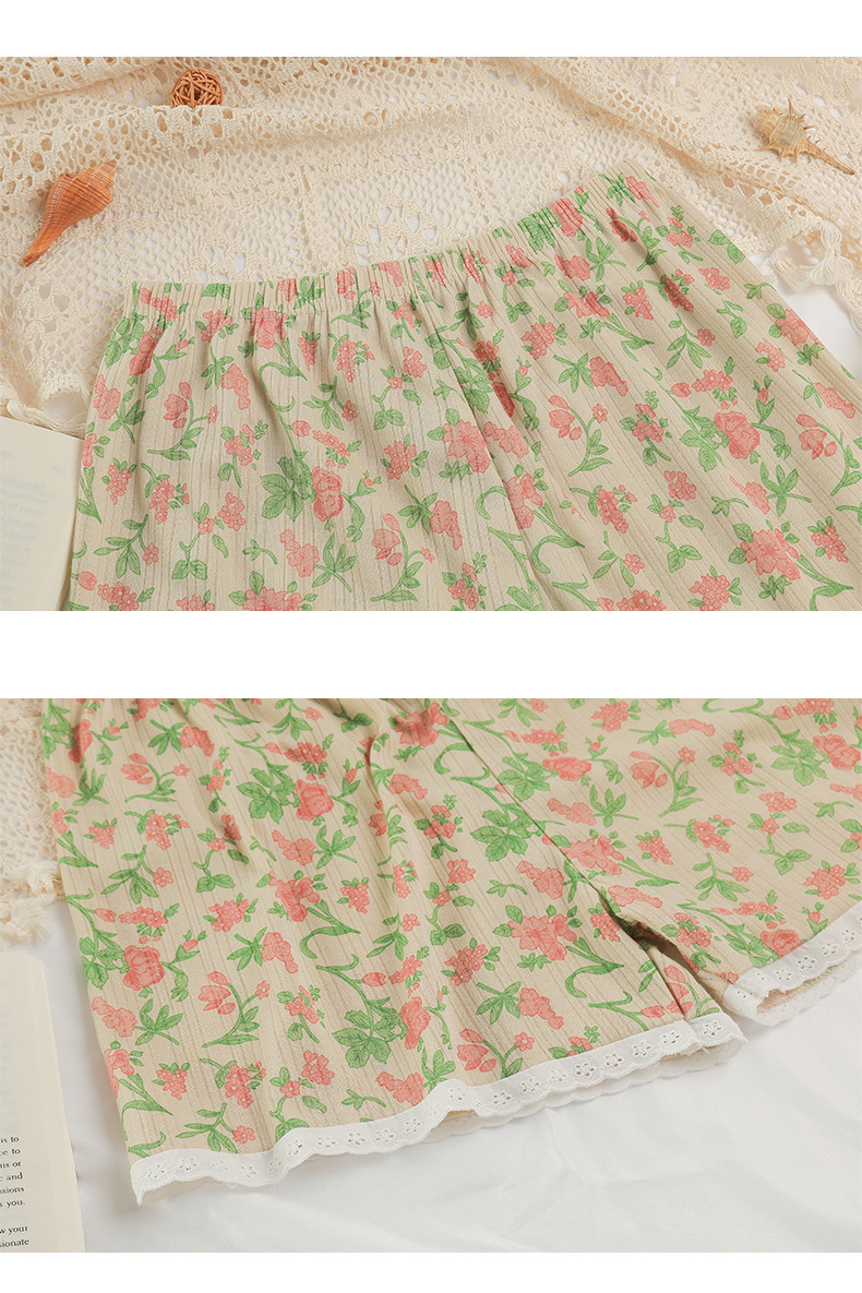 Summer fairy style pajamas for women, thin halter shorts set, Korean style Instagram cute and fresh floral home wear pic 13