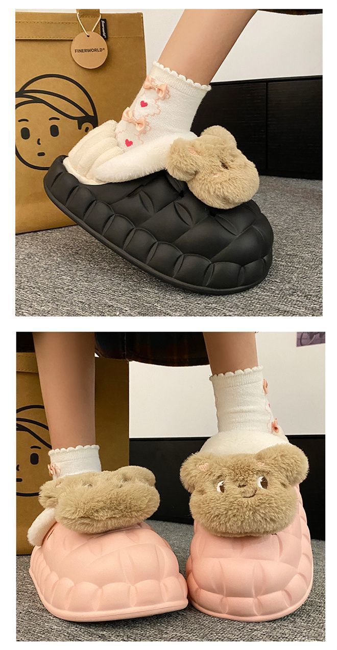 可爱毛绒熊可拆卸棉拖女冬季外穿室内EVA厚底防水踩屎感保暖棉鞋详情6