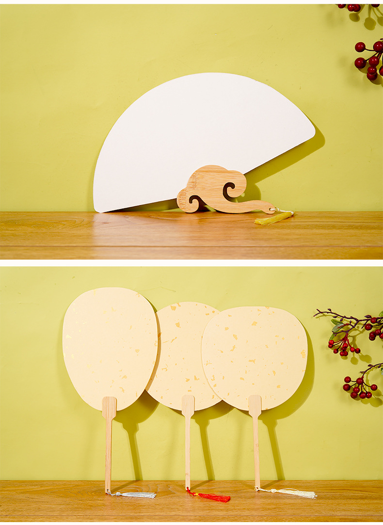 空白宣纸团扇硬卡加厚双面生宣扇形宫扇书法手绘画中国风复古扇子详情9