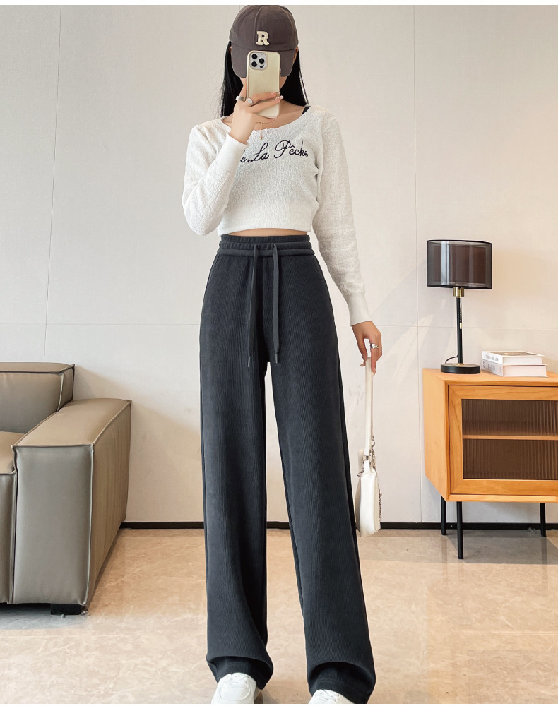 150-240斤胖MM大码女裤欧棉绒秋季高腰窄版阔腿裤垂坠感休闲裤子详情32