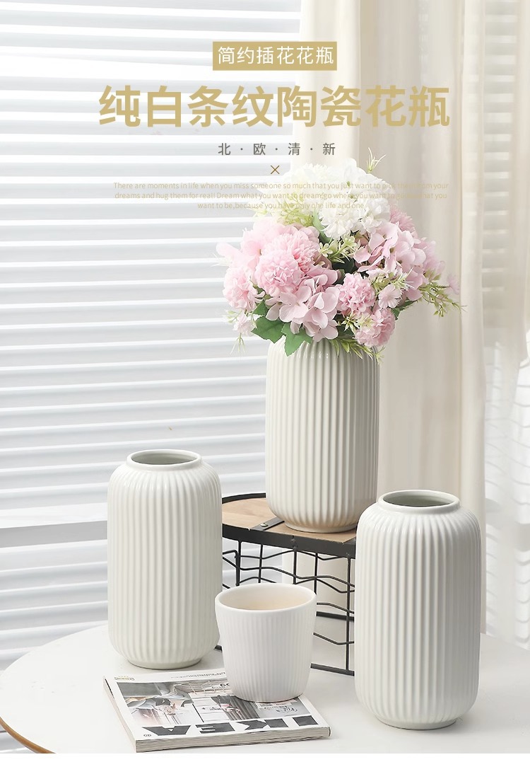 2025简约竖纹陶瓷花瓶家用水培插花养花装饰瓶创意客厅家居摆件马克杯风格花器其他分类装饰品 时尚艺术品 室内绿植花卉配件详情1