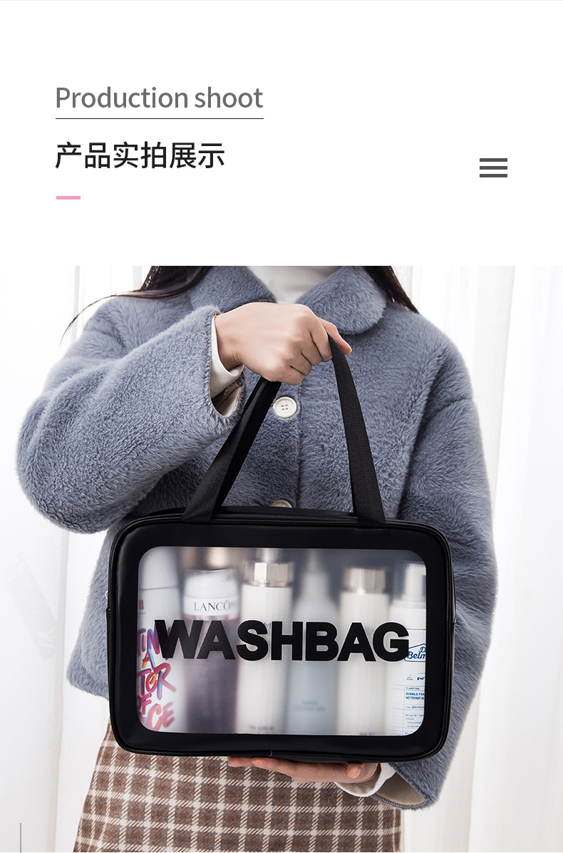 PU matte waterproof cosmetic bag, portable bath storage bag, large-capacity swimming bag, transparent cosmetics toiletries bag pic 25