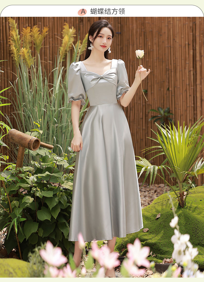 伴娘服2022年新款秋季灰色姐妹团学生毕业季显瘦缎面礼服裙女详情14