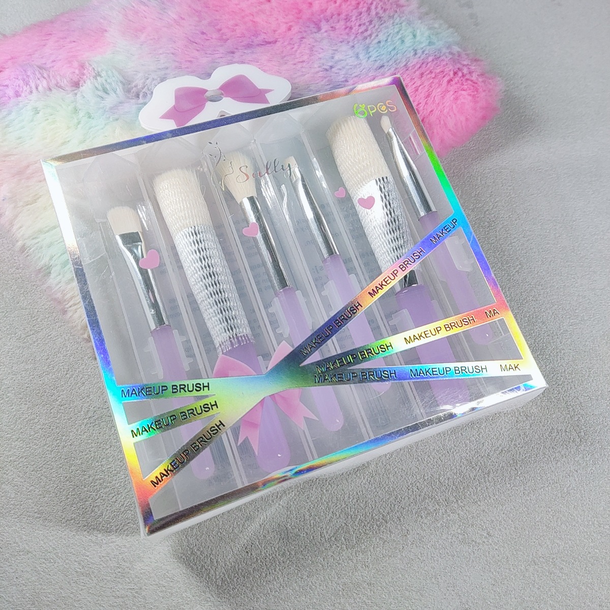 新品现货款水晶杆套刷PVC盒装6合一便携式收纳桶仿羊毛化妆刷批发详情3